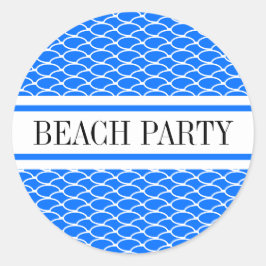 Pegatina Redonda FIESTA PLAYA Brillante Olas blancas azules Brillan