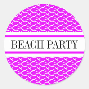 Pegatina Redonda FIESTA PLAYA Luminoso Olas blancas rosadas Rayas d