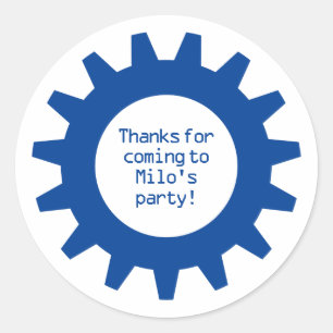 Pegatina Redonda Fiesta por el cumpleaños de Blue Gear Gracias Peg