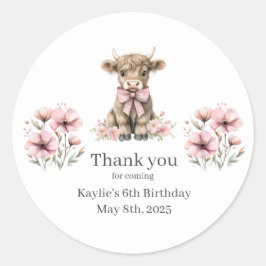 Pegatina Redonda Fiesta por el cumpleaños de la vaca Rosada en High