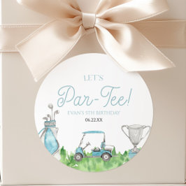 Pegatina Redonda Fiesta por el cumpleaños del golf azul Par-Tee