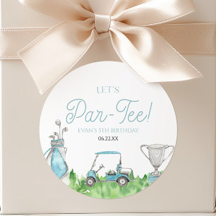 Pegatina Redonda Fiesta por el cumpleaños del golf azul Par-Tee