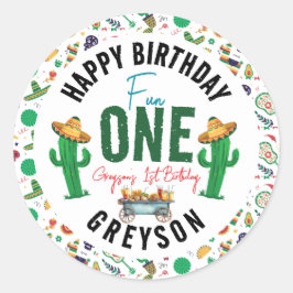 Pegatina Redonda Fiesta primero | 1.ᵉʳ Fiesta de cumpleaños