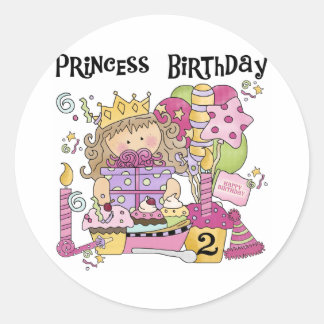 Pegatina Redonda Fiesta Princesa 2ª camisetas de cumpleaños y regal
