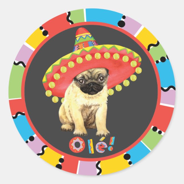 Pegatina Redonda Fiesta Pug (Anverso)