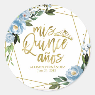 Pegatina Redonda Fiesta Quinceanera Relieve metalizado dorado Dusty
