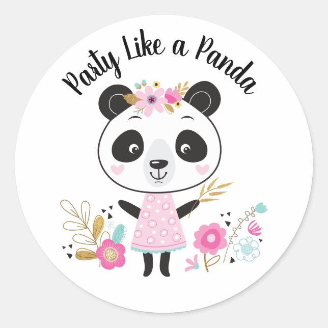 Pegatina Redonda Fiesta rosado como una Panda Girly (Anverso)