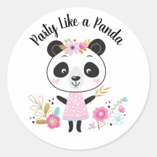 Pegatina Redonda Fiesta rosado como una Panda Girly