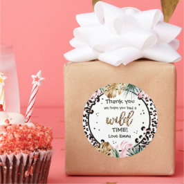 Pegatina Redonda Fiesta salvaje de selva salvaje de leopardo de un 