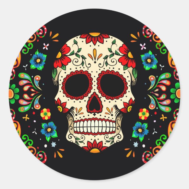 Pegatina Redonda Fiesta Skull (Anverso)