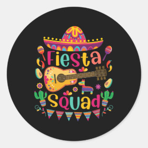 Pegatina Redonda Fiesta Squad Cinco De Mayo Mexicano Guitarra Nacho