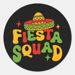 Pegatina Redonda Fiesta Squad Cinco De Mayo Sombrero