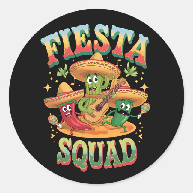 Pegatina Redonda Fiesta Squad gracioso Cinco De Mayo Fiesta Mexican (Anverso)