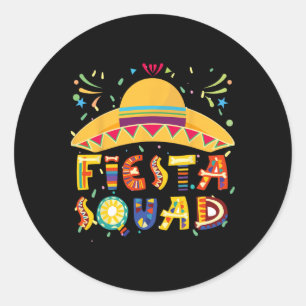 Pegatina Redonda Fiesta Squad México Fiesta Taco Guitar Cinco De Ma