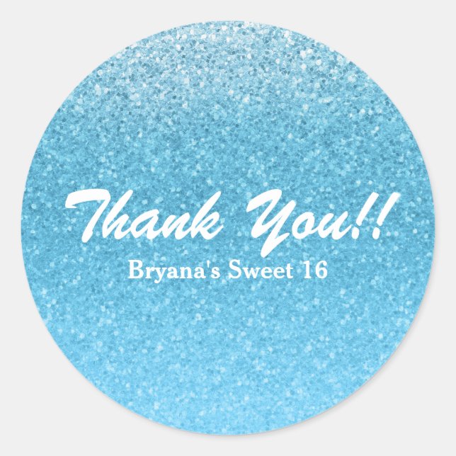 Pegatina Redonda Fiesta Sweet 16 Cuento de Hadas Azul Brillante (Anverso)