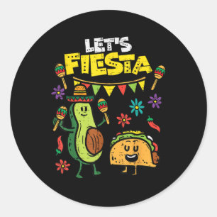 Pegatina Redonda Fiesta Taco Aguacate Funny Cinco De Mayo Mexicano