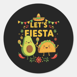 Pegatina Redonda Fiesta Taco Aguacate Funny Cinco De Mayo Mexicano