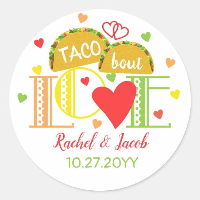Pegatina Redonda Fiesta Taco Bout Love Colorful Engagement Party (Anverso)