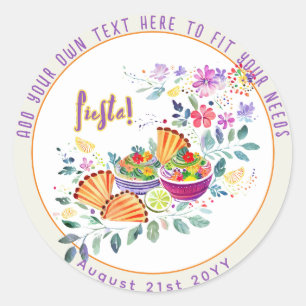 Pegatina Redonda FIESTA Tacos Guacamole Folkart Personalizado
