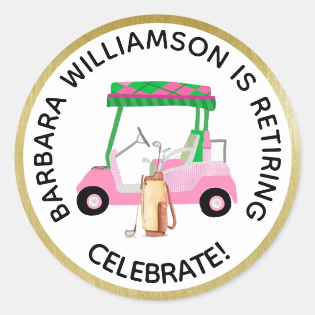 Pegatina Redonda Fiesta temática de Jubilación Golf Personalización (Anverso)