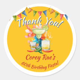 Pegatina Redonda Fiesta Theme Birthday Thank You - 60th Custom