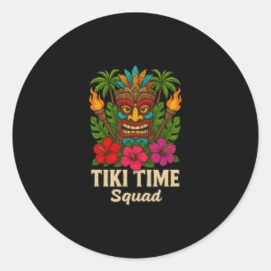 Pegatina Redonda Fiesta Tropical Hawaiana del Escuadrón Tiki Time