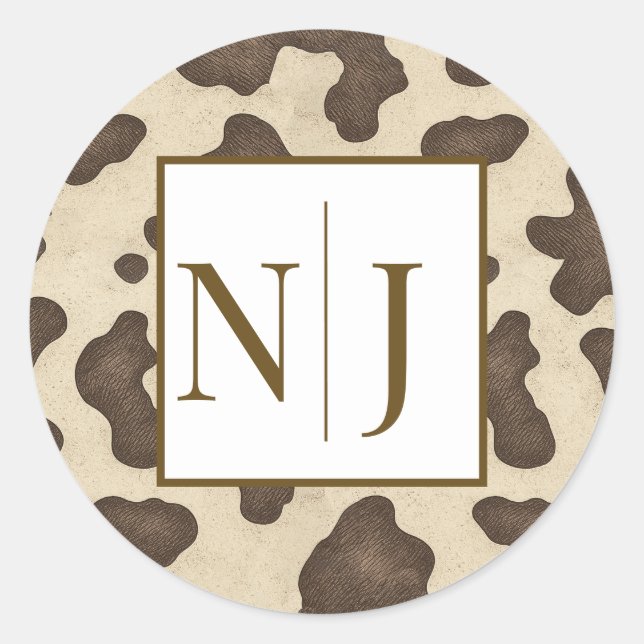 Pegatina Redonda Fiesta Vaquera Country Occidental Estampado Vaca M (Anverso)