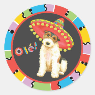 Pegatina Redonda Fiesta Wire Fox Terrier