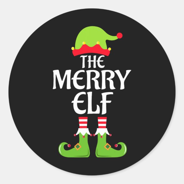 Pegatina Redonda Fiesta Xm de Merry Elf Mateo Grupo Familiar Navida (Anverso)