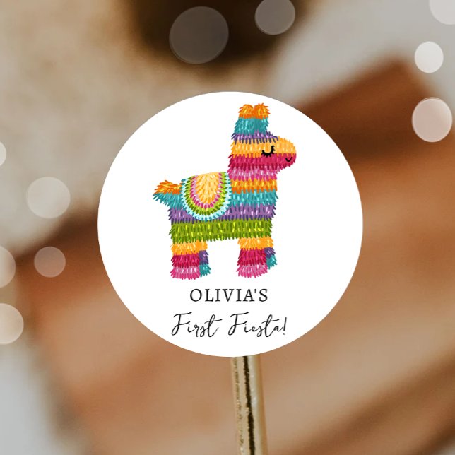 Pegatina Redonda Fiesta y divertido Piñata Llama Mexicana Primer Cu (Subido por el creador)