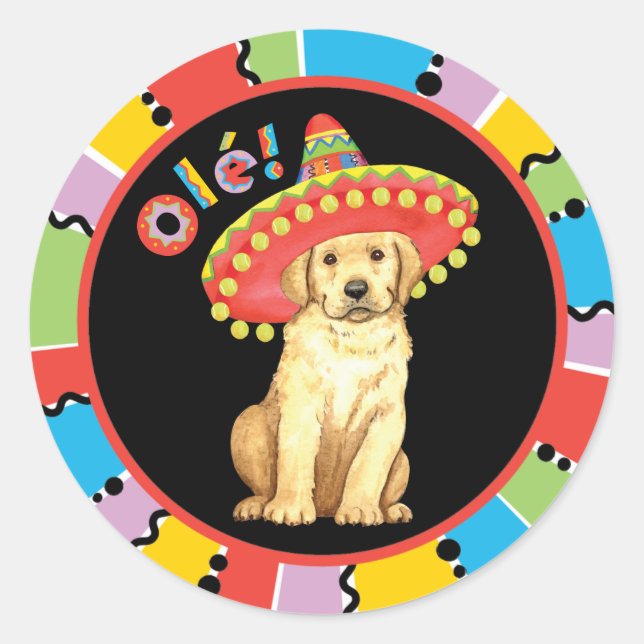 Pegatina Redonda Fiesta Yellow Lab (Anverso)
