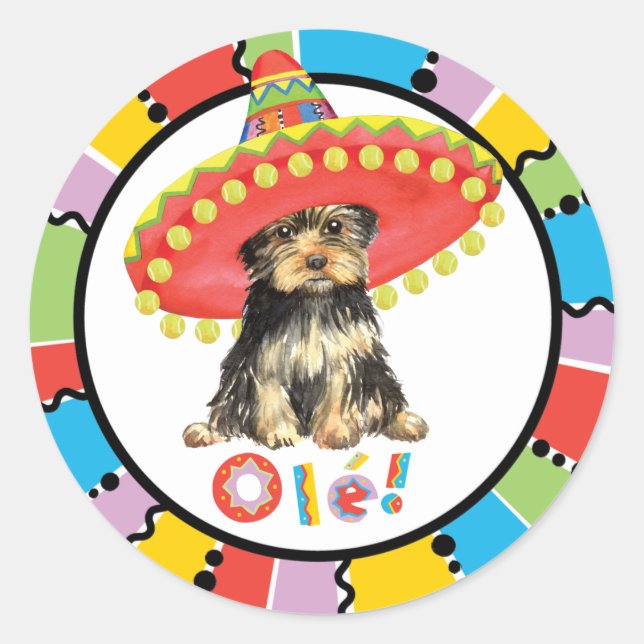 Pegatina Redonda Fiesta Yorkie (Anverso)
