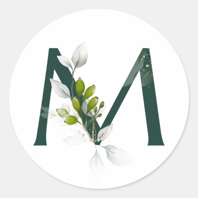 Pegatina Redonda Fiestas de invierno MONOGRAM letras verdes bayas (Anverso)