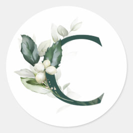 Pegatina Redonda Fiestas de invierno MONOGRAMA bayas blancas