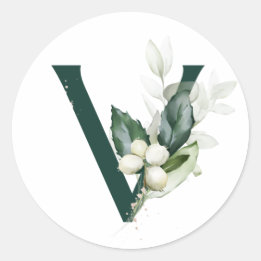 Pegatina Redonda Fiestas de invierno MONOGRAMA bayas blancas  