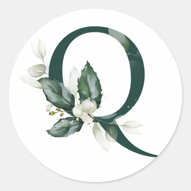 Pegatina Redonda Fiestas de invierno MONOGRAMA bayas blancas (Anverso)