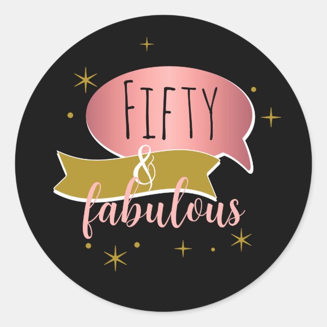 Pegatina Redonda Fifty and Fabulous Birthday (Anverso)
