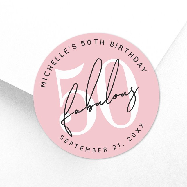 Pegatina Redonda Fifty And Fabulous Blush Pink 50th Birthday (Fifty And Fabulous Blush Pink 50th Birthday Classic Round Sticker)