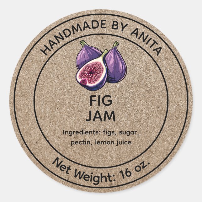 Pegatina Redonda Fig Jam Jelly Jar Label Kraft Paper Style (Anverso)
