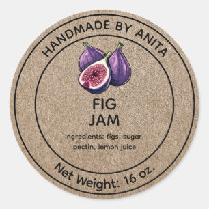 Pegatina Redonda Fig Jam Jelly Jar Label Kraft Paper Style