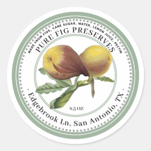 Pegatina Redonda Fig Preserve con Ilustracion de higos de época Cla