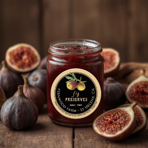 Pegatina Redonda  Fig Preserves Black and Kraft Vintage Figs