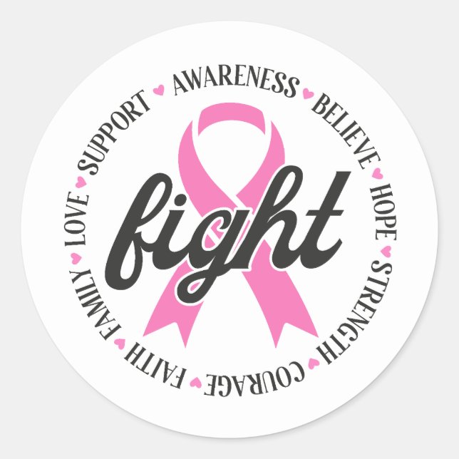 Pegatina Redonda Fight Breast Cancer Pink Ribbon Awareness (Anverso)
