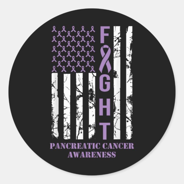 Pegatina Redonda Fight Flag Purple Ribbon Suprt Pancreatic Cancer  (Anverso)