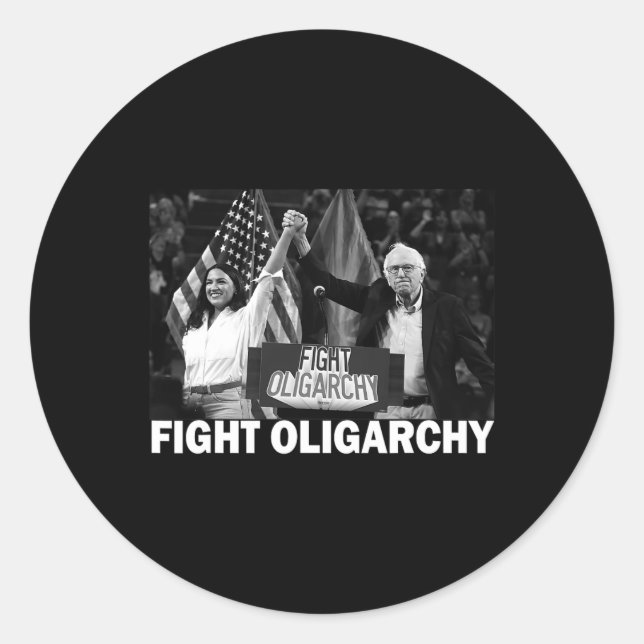 Pegatina Redonda Fight Oligarchy Bernie Sanders And Aoc Freedom Us  (Anverso)
