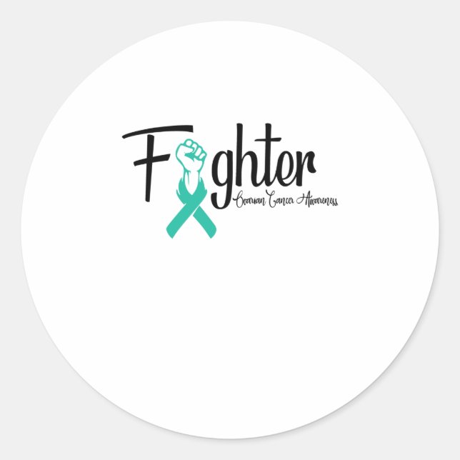 Pegatina Redonda Fighter Ovarian Cancer Awareness Teal Ribbon (Anverso)