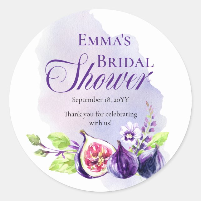 Pegatina Redonda Figs Boho Purple | Peri Floral Bridal Shower (Anverso)