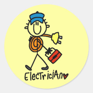 Pegatina Redonda Figura de electricista con palitos