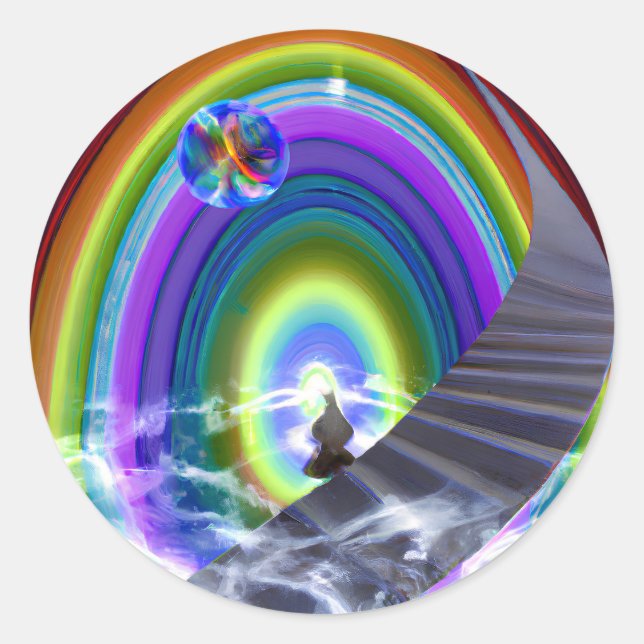 Pegatina Redonda Figura de misterio en el Stargate interdimensional (Anverso)