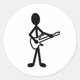 Pegatina Redonda Figura de palo guitarista